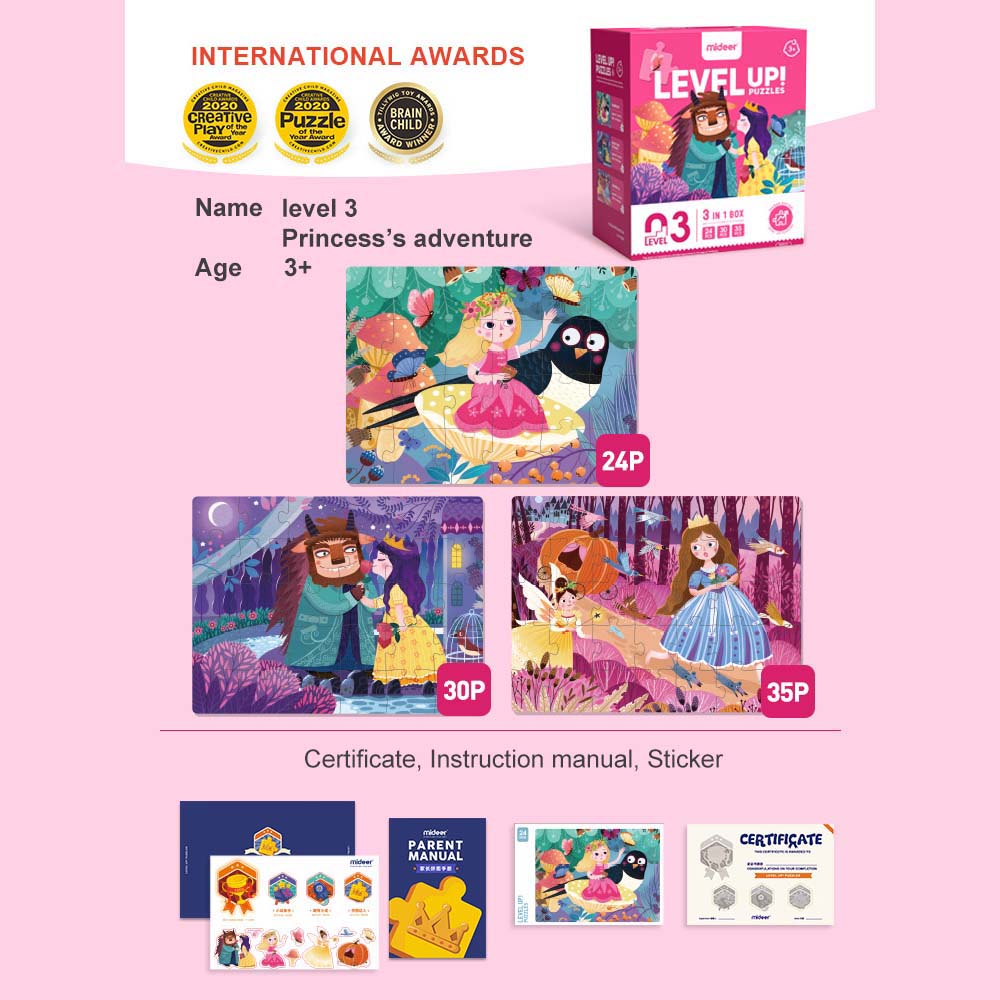 Mideer – 3-in-1 Level Up Puzzles Princess